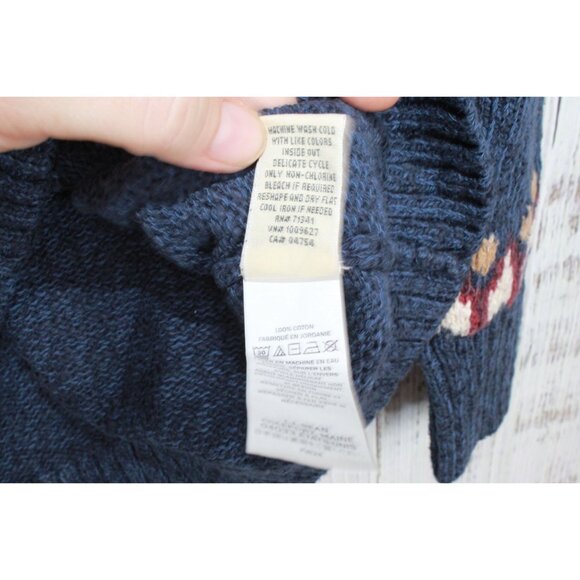 LL Bean Cotton Ragg Sweater Funnelneck Pullover Fair Isle Navy M Pet - Picture 6 of 9